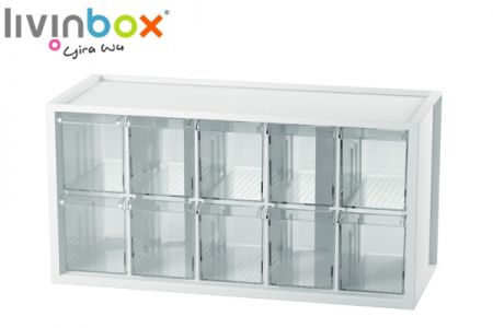Middle plastic desktop storage with 10 drawers in white