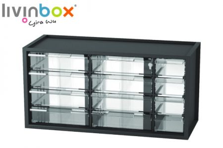 Middle plastic desktop storage with 12 drawers in black