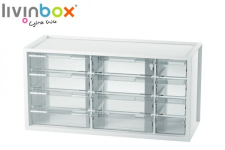 Organizer da scrivania centrale in plastica con 12 cassetti - Organizer da scrivania centrale in plastica con 12 cassetti