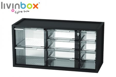 Middle plastic desktop storage with mixed 10 drawers in black