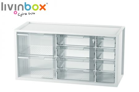 Organizador de mesa de plástico médio com 10 gavetas mistas - Organizador de mesa de plástico médio com 10 gavetas mistas