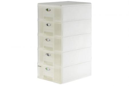Pure B5 Accessories Tower with 5 Assorted Drawers - Pure B5 accessories tower with 5 assorted drawers in white.