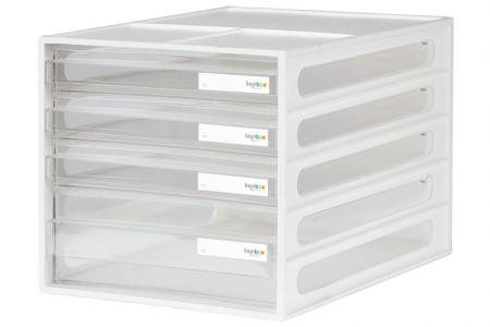 Office Desktop Organizer Drawers with 4 Drawers - Vertical desktop file storage with 4 drawers in white.