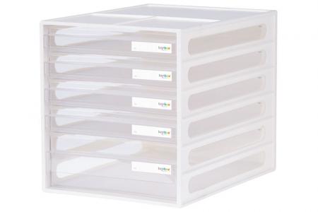 Office Desktop Organizer Drawers with 5 Drawers - Vertical desktop file storage with 5 drawers in white.