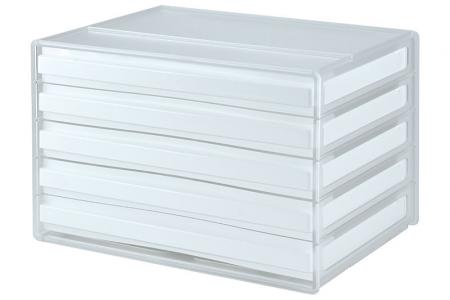 Horizontal Desktop Chest with 5 Matching Drawers - Horizontal desktop file storage with 5 drawers in white.