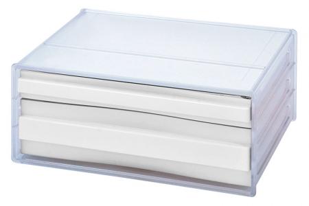 Horizontal Desktop Chest with 2 Assorted Drawers - Horizontal desktop file storage with 2 drawers in white.