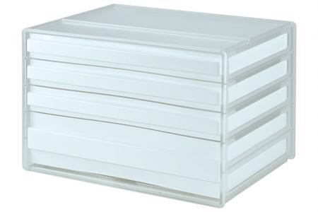 Horizontal Desktop Chest with 4 Assorted Drawers - 1 Large Drawer and 3 Standard Drawers - Horizontal desktop file storage with 4 drawers in white.