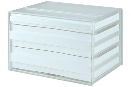 Horizontal Desktop Chest with 3 Assorted Drawers - 2 Large Drawers and 1 Standard Drawer - Horizontal desktop file storage with 3 drawers in white.