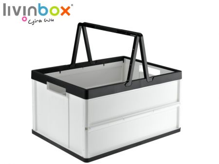 Folding Plastic Shopping Basket with Handles - 27L - Folding Plastic Shopping Basket with Handles - 27L