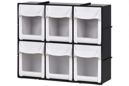 Flip Out Bin Set with 6 Drawer Compartments - Flip out bin set with 6 drawer compartments in black.