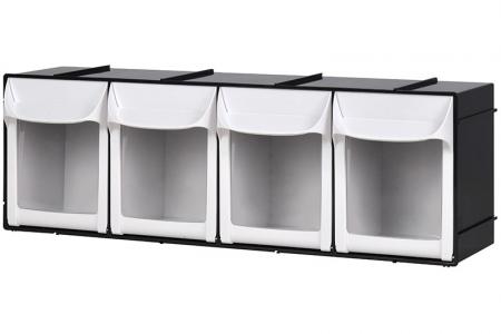 Flip Out Bin Set with 4 Drawer Compartments - Flip out bin set with 4 drawer compartments in black.