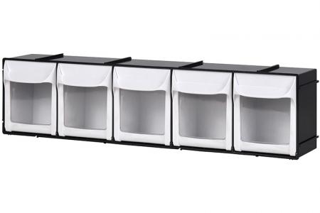Flip Out Bin Set with 5 Drawer Compartments - Flip out bin set with 5 drawer compartments in black.