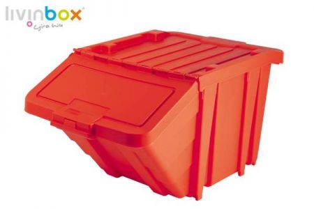 Stackable Recycle Bin with lid in red