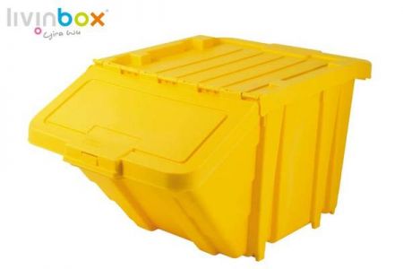 Thùng rác có thể xếp chồng lên nhau có nắp, 50L - Thùng tái chế có thể xếp chồng lên nhau có nắp màu vàng