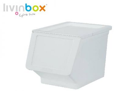 Thùng chứa có thể xếp chồng lên nhau với miệng rộng hơn, 23L - Stackable storage bin with wider mouth, 23 L, Pelican style in white