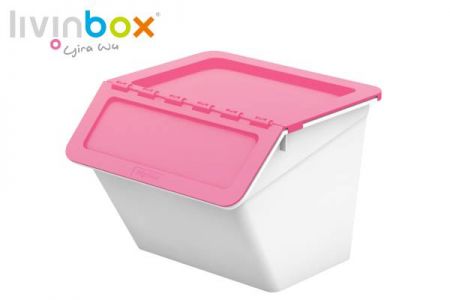 Stackable storage bin with hinged lid, 15L - Stackable storage bin with hinged lid, 15 L, Pelican style in pink