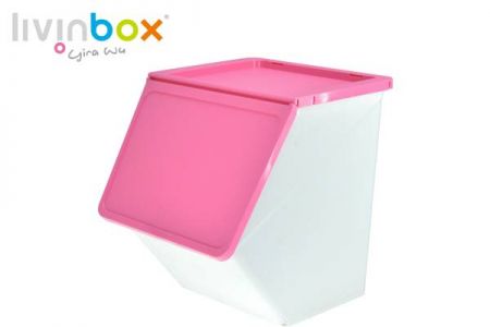 Thùng chứa có thể xếp chồng lên nhau với miệng rộng hơn, 38L - Stackable storage bin with wider mouth, 38 L, Pelican style in pink