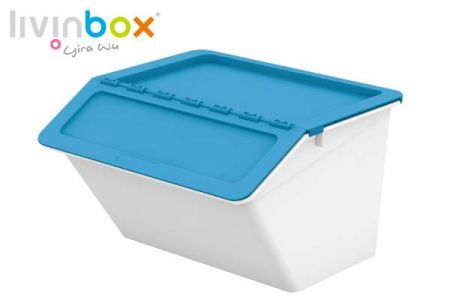 Thùng chứa có thể xếp chồng lên nhau có nắp bản lề, 30L - Stackable storage bin with hinged lid, 30 L, Pelican style in blue