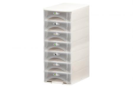 Tower Tidy with 7 Matching Slim Rainbow-Handle A4 Sized Drawers - Tower tidy with 7 matching slim rainbow-handle A4-size drawers.