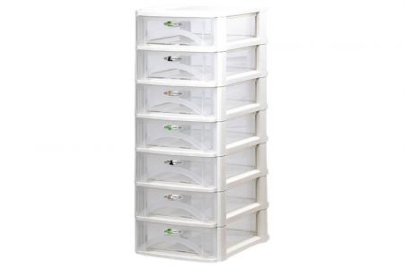 Tower Tidy with 7 Matching Wide Rainbow-Handle A4 Sized Drawers - Tower tidy with 7 matching wide rainbow-handle A4-size drawers.