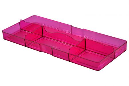 Desk Drawer Tidy with Large Back and 4 Compartments - Desk drawer tidy with large back and 4 compartments in pink.
