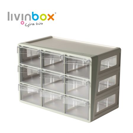 Large plastic desktop organizer with 9 drawers - Large plastic desktop organizer with 9 drawers