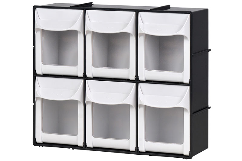 Flip Out Bin Set with 6 Drawer Compartments Plastic Storage Solutions