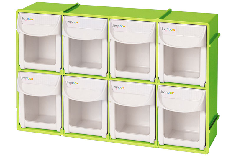 Flip Out Bin Set with 8 Drawer Compartments Plastic Storage Solutions