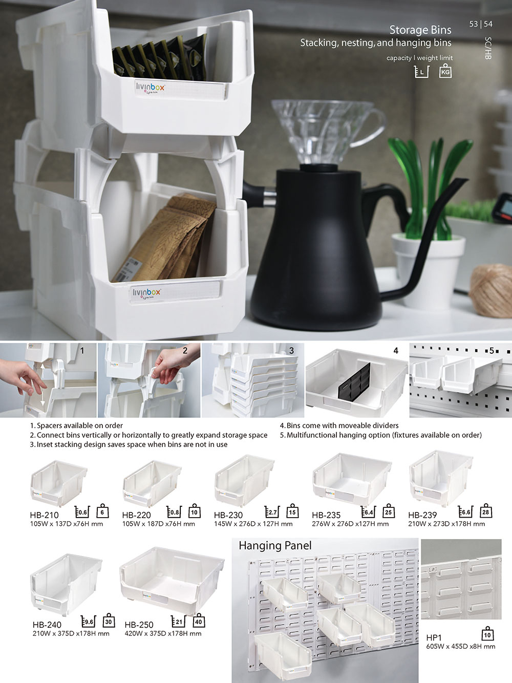 Stacking, Nesting & Hanging Bins 21 Liter Plastic Storage Solutions