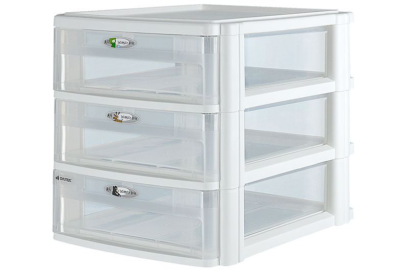 Tower Tidy with 3 Matching LargeHandle A4 Sized Drawers Plastic