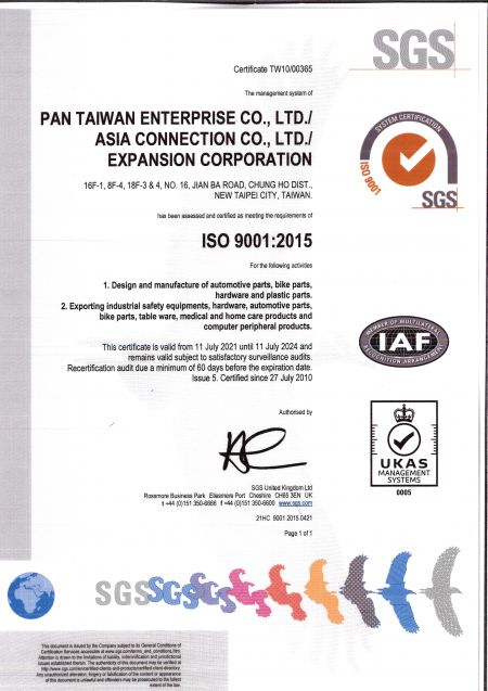 Pan Taiwan ISO 9001:2015 Certificate.