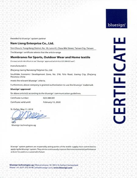 JiaXing NanXiong Polymer Co., Ltd. BlueSign được chứng nhận