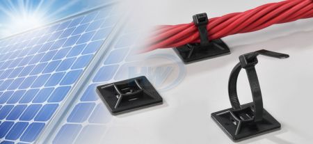 Soportes para bridas de cables de 19,0 x 19,0 mm (0,75 x 0,75 pulgadas), autoadhesivos, PA12 (solar/fotovoltaico), máx. ancho de la corbata: 4,0 mm (0,16 pulgadas) - Soportes autoadhesivos para bridas de cables de poliamida 12 (solar/fotovoltaica)