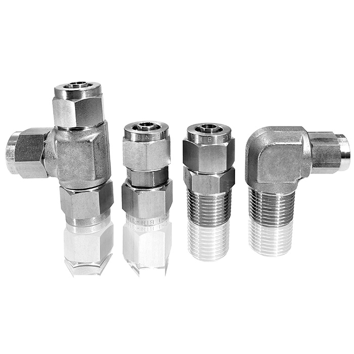 316 / 304 stainless steel Rapid Pneumatic Fittings shows Union Tee, Union, Male Connector, and Male Elbow.