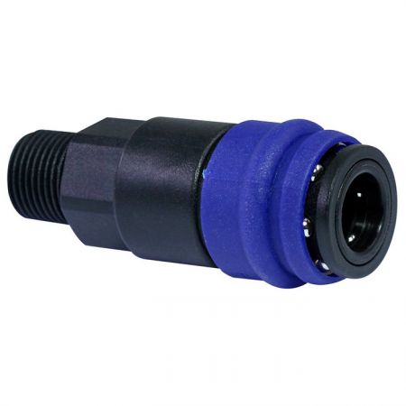 One Touch Quick Coupling Male Socket (Nylon66 + GF) - Also known as one-hand operation quick coupling, one-hand operation quick coupler, one-hand quick release coupling.