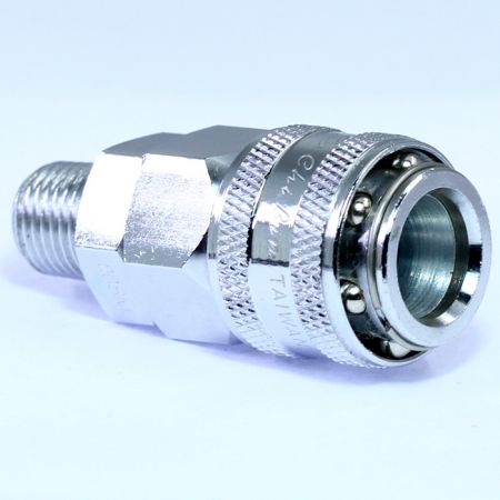 One Touch Quick Couplings Male Socket (Steel) - Also known as one-hand operation quick coupling, one-hand operation quick coupler, one-hand quick release coupling.