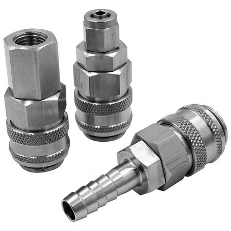 One Touch Quick Couplings in stainless steel, steel, and nylin 66.