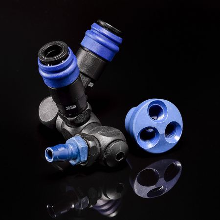 Peripheral Products - Manifold circular / Swivel (Nylon66 + Glassfiber) for one-way shutoff quick couplings.