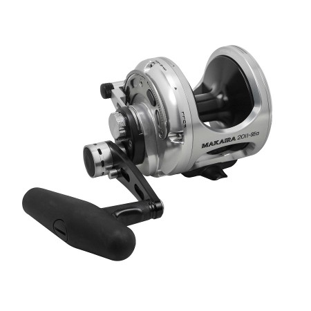 Makaira Sea Silver Lever Drag Reel - Okuma Makaira Sea Silver Lever Drag Reel-Special edition gun smoke and silver anodizing-Carbonite dual force drag system -Over sized handle and lower low speed gearing versus the original Makaira
