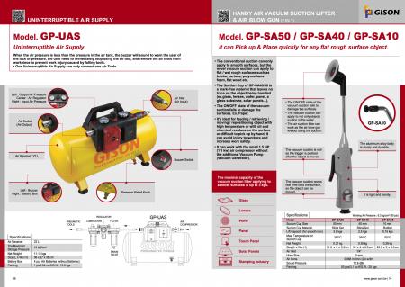 Suprimento de ar ininterrupto GP-UAS, GP-SA/SB Handy Air Suction Lifter e Air Blow Gun