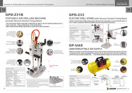 Nassluftbohrmaschine GPD-231B, Bohrständer GPD-233, unterbrechungsfreie Luftversorgung GP-UAS