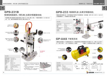 GPD-231B 轻便型风动钻孔机, GPD-233 钻孔架, GP-UAS 不断气系统