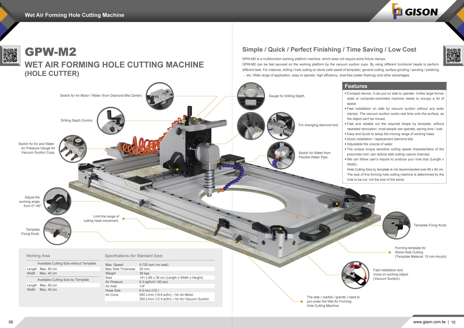 7" Wet Air Saw for Stone (7000rpm, Left Handle) Wet Air Stone,Marble