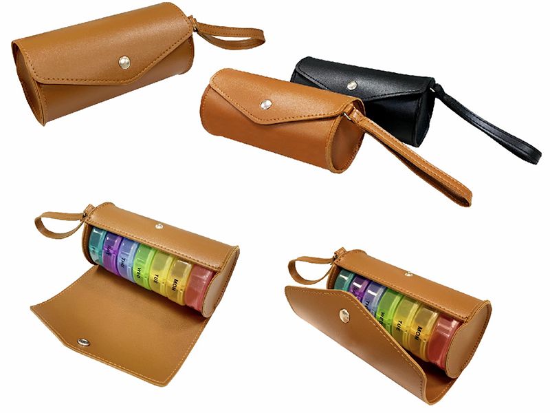 Customized Pill Case and Organizer with Leather Purse for Wholesales