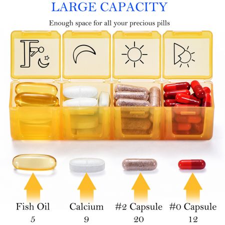 Capacidade da caixa de comprimidos com organizador à prova de umidade.