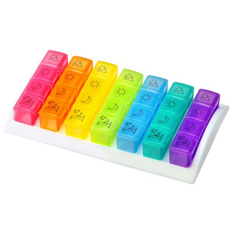 28格提醒藥盒附托盤 - 彩虹印刷藥盒外觀。