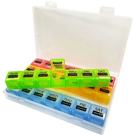 客製28格藥丸收納盒附外盒 - 印刷藥盒不含外盒外觀。