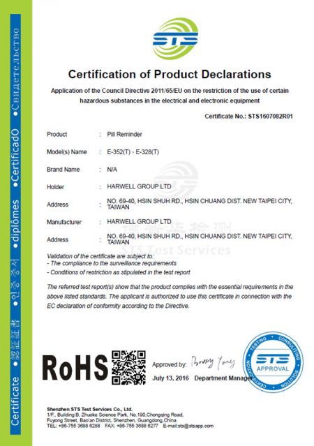 ROHS Certificate.