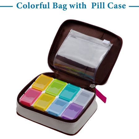 Detachable Pill Cutter & Pill Organizer Case with Wallet Leather - Pill Case with PU Pouch Appearance Travel Pill Plan