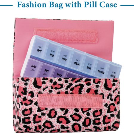 AM / PM 14 Grid Weekly Pill Organizer Case with Leather Bag - Pill case with PU pouch Appearance